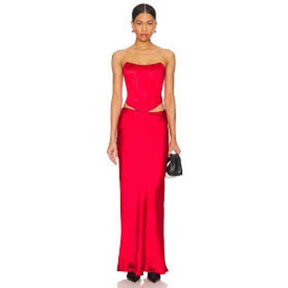SUPERDOWN Calla Satin Maxi Skirt HOLIDAY CHRISTMAS PARTY NWT Red Size XS Long - Picture 1 of 8